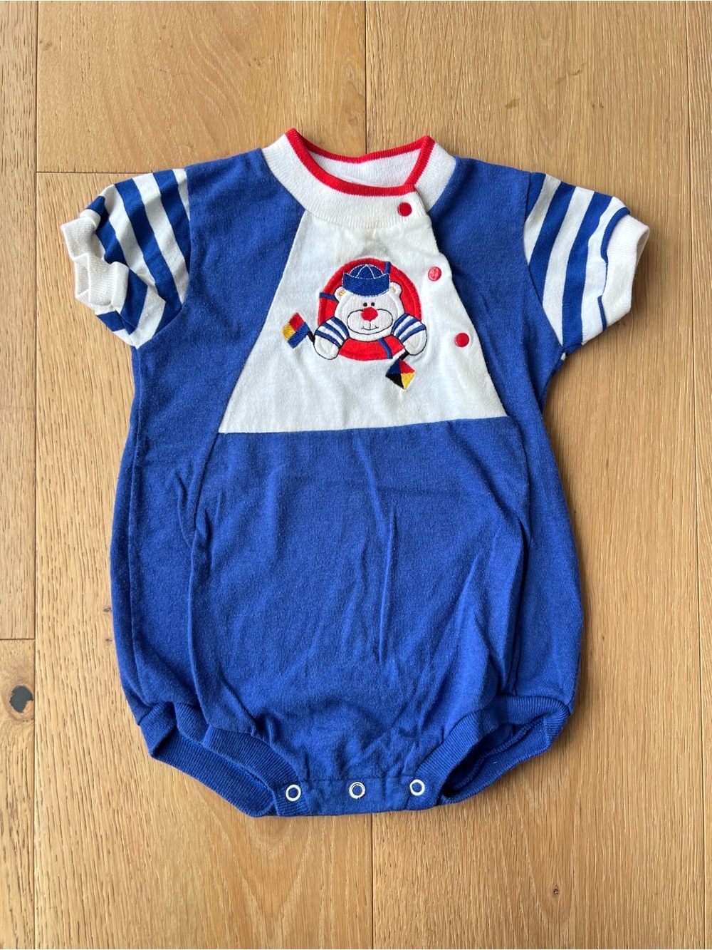 Buster Brown Blue and White Nautical Bear One-Piece